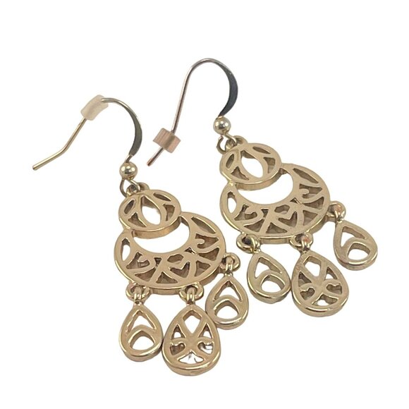 Gold Tone Chandilier Earrings Drop Pierced Fish Hook Back - Picture 4 of 6